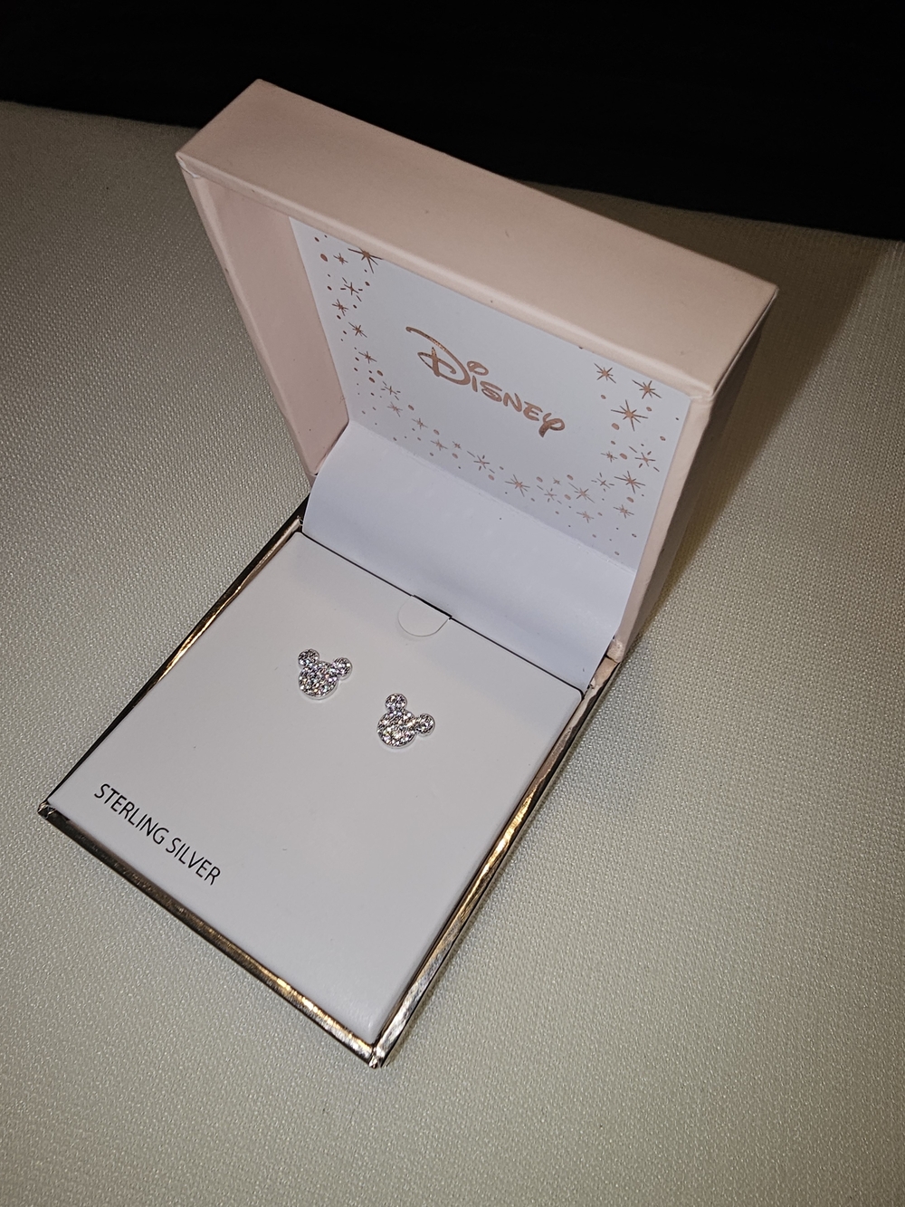 Disney Sterling Silver Pink Crystal Mickey Stud Earrings